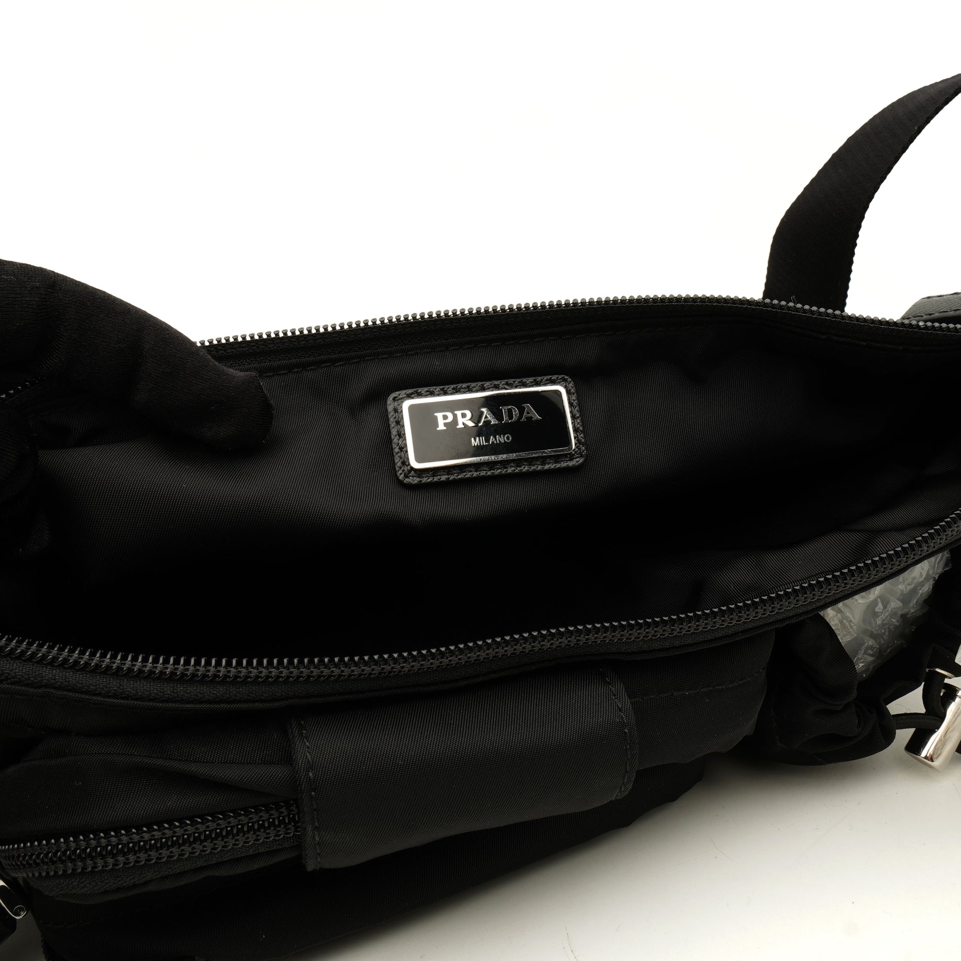 Prada Nylon Metal Triple Pocket Belt Bag Black