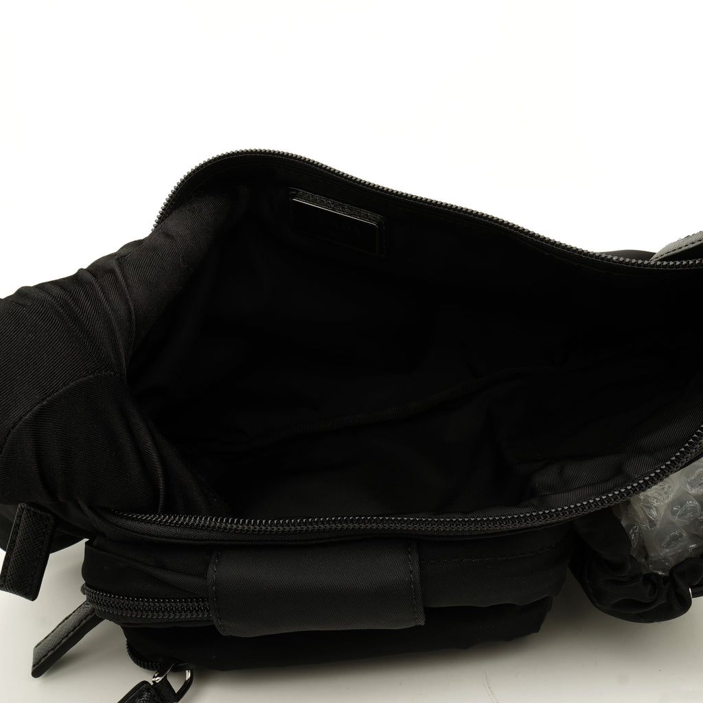 Prada Nylon Metal Triple Pocket Belt Bag Black