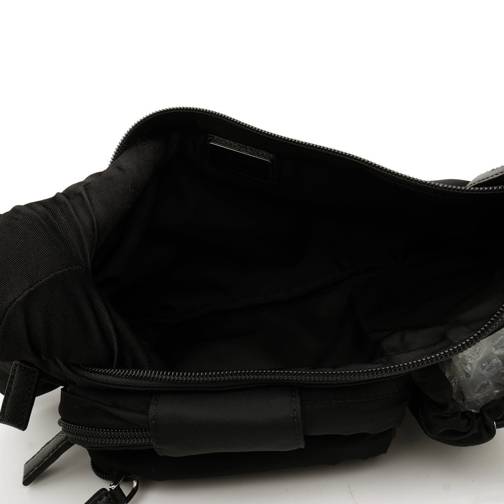 Prada Nylon Metal Triple Pocket Belt Bag Black