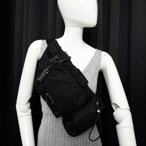 Prada Nylon Metal Triple Pocket Belt Bag Black