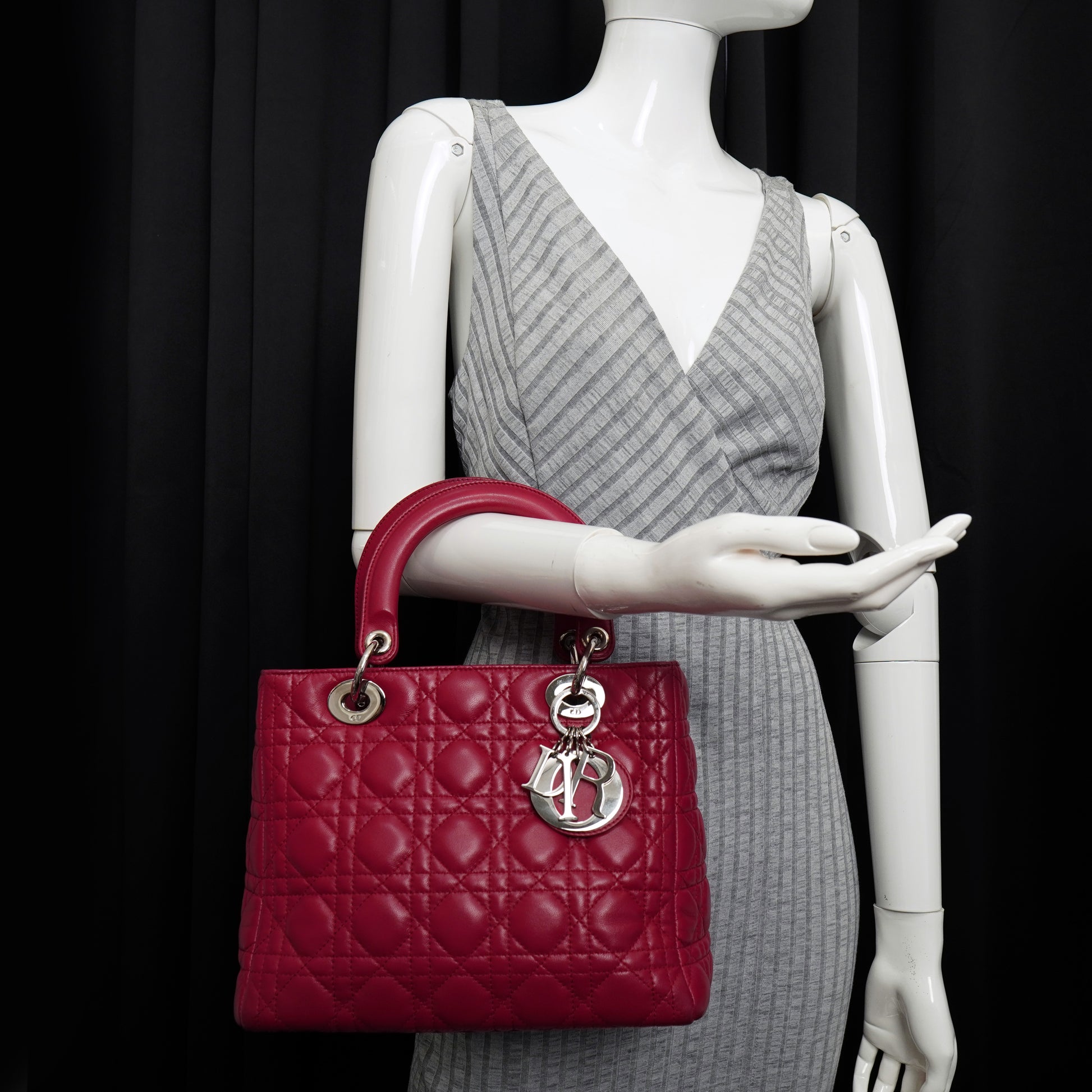 Dior Lady Dior Medium Lambskin Fuchsia Pink SHW