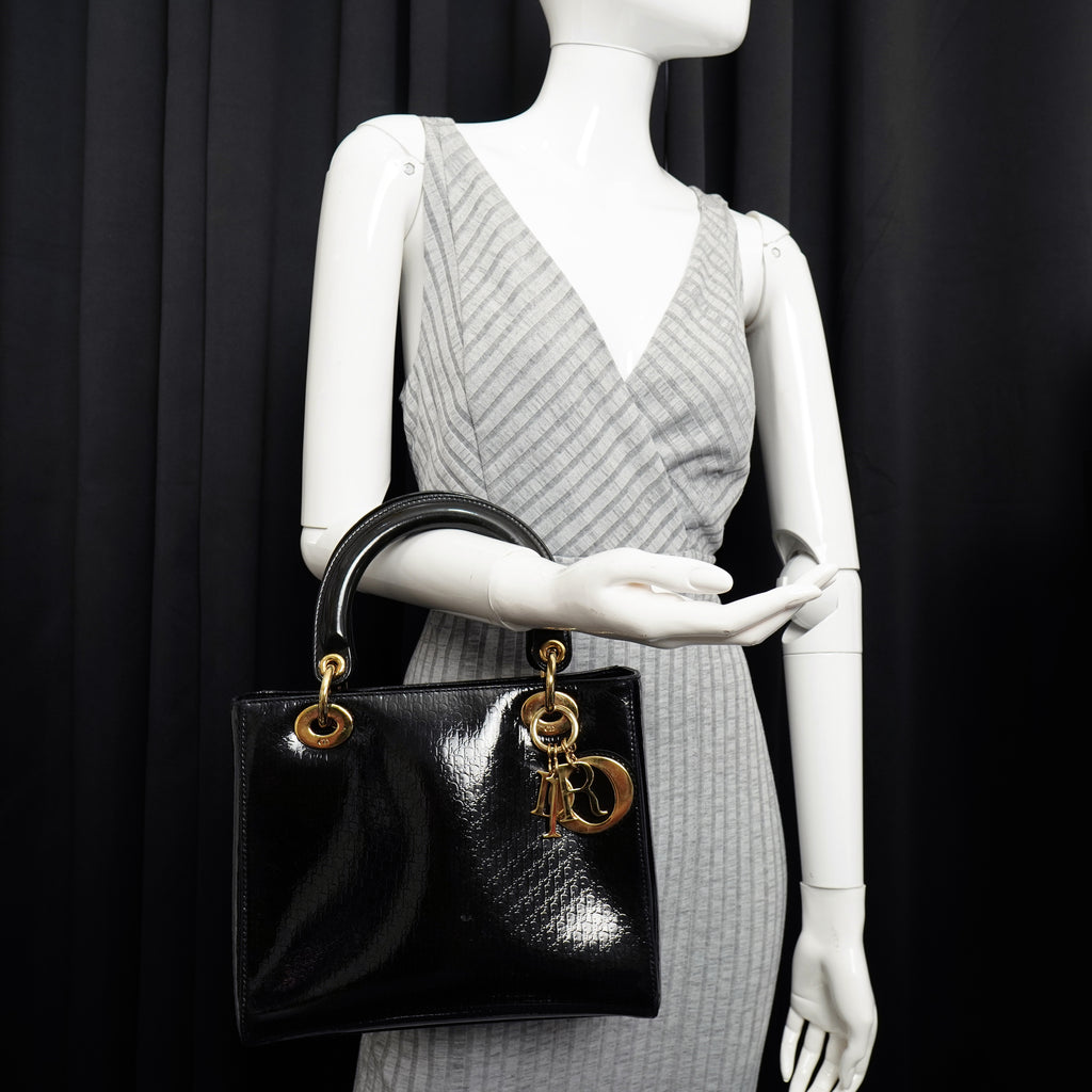 Lady Dior Medium Debossed Monogram Patent