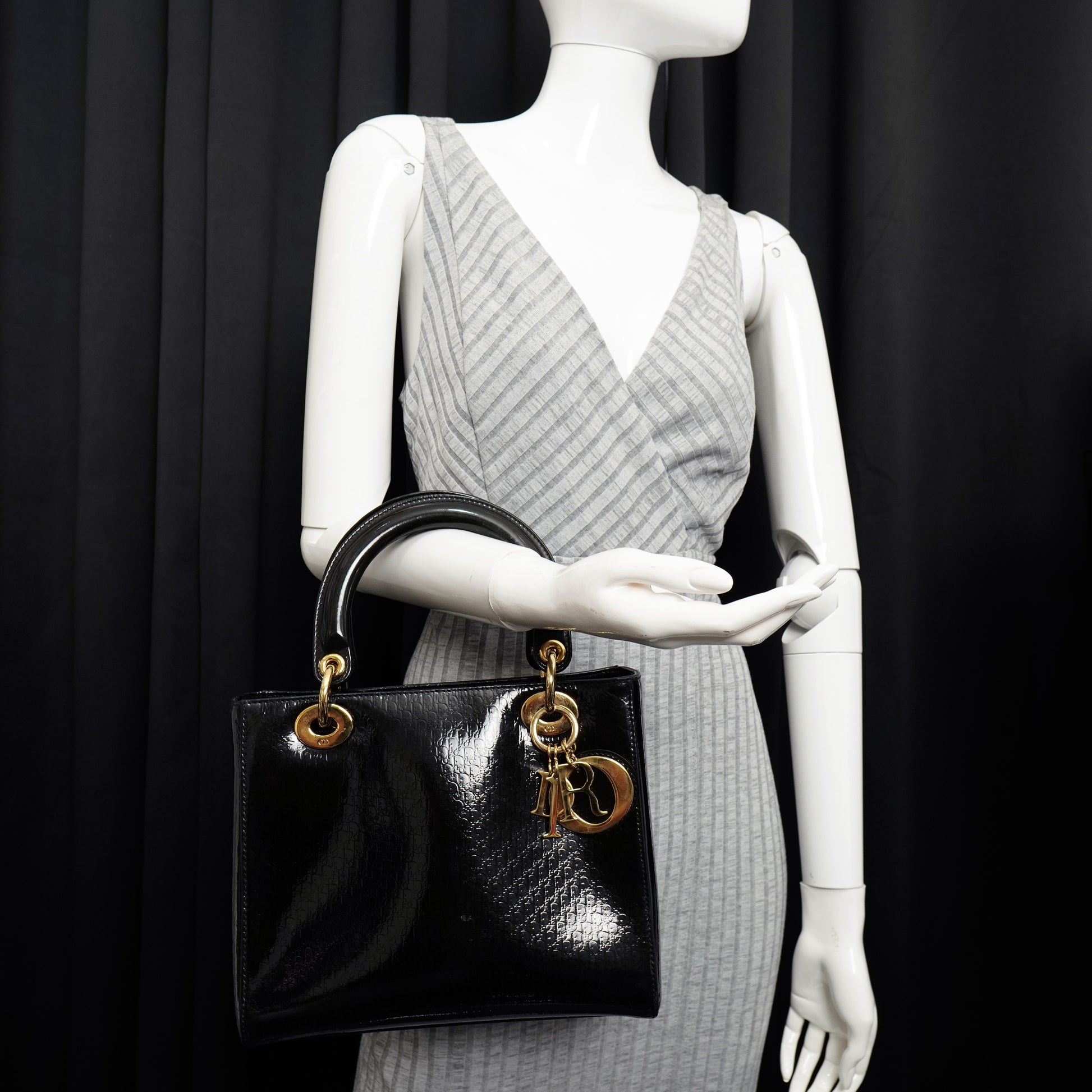 Lady Dior Medium Debossed Monogram Patent