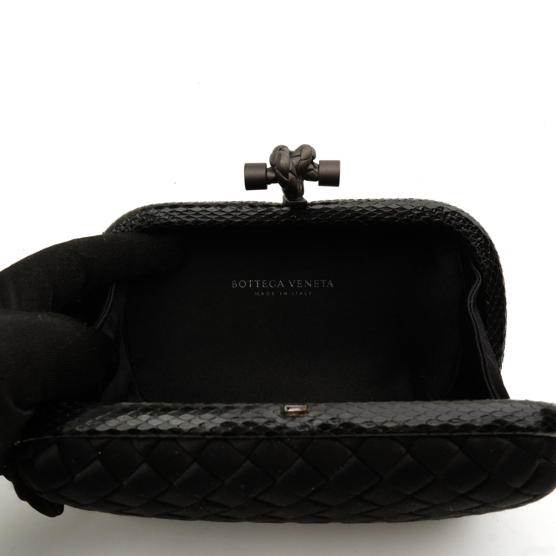 Bottega Veneta Knot Clutch Satin Black