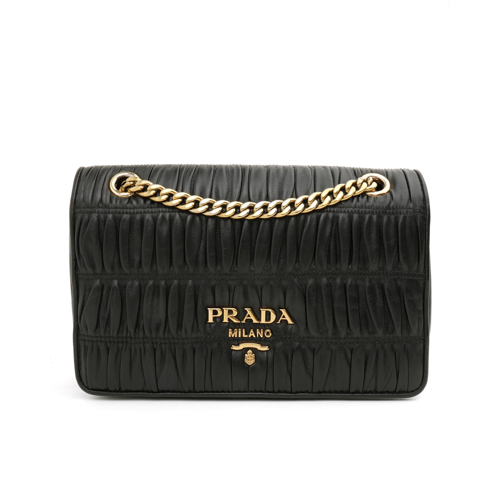Prada Nappa Gaufre Flap Shoulder Bag Black