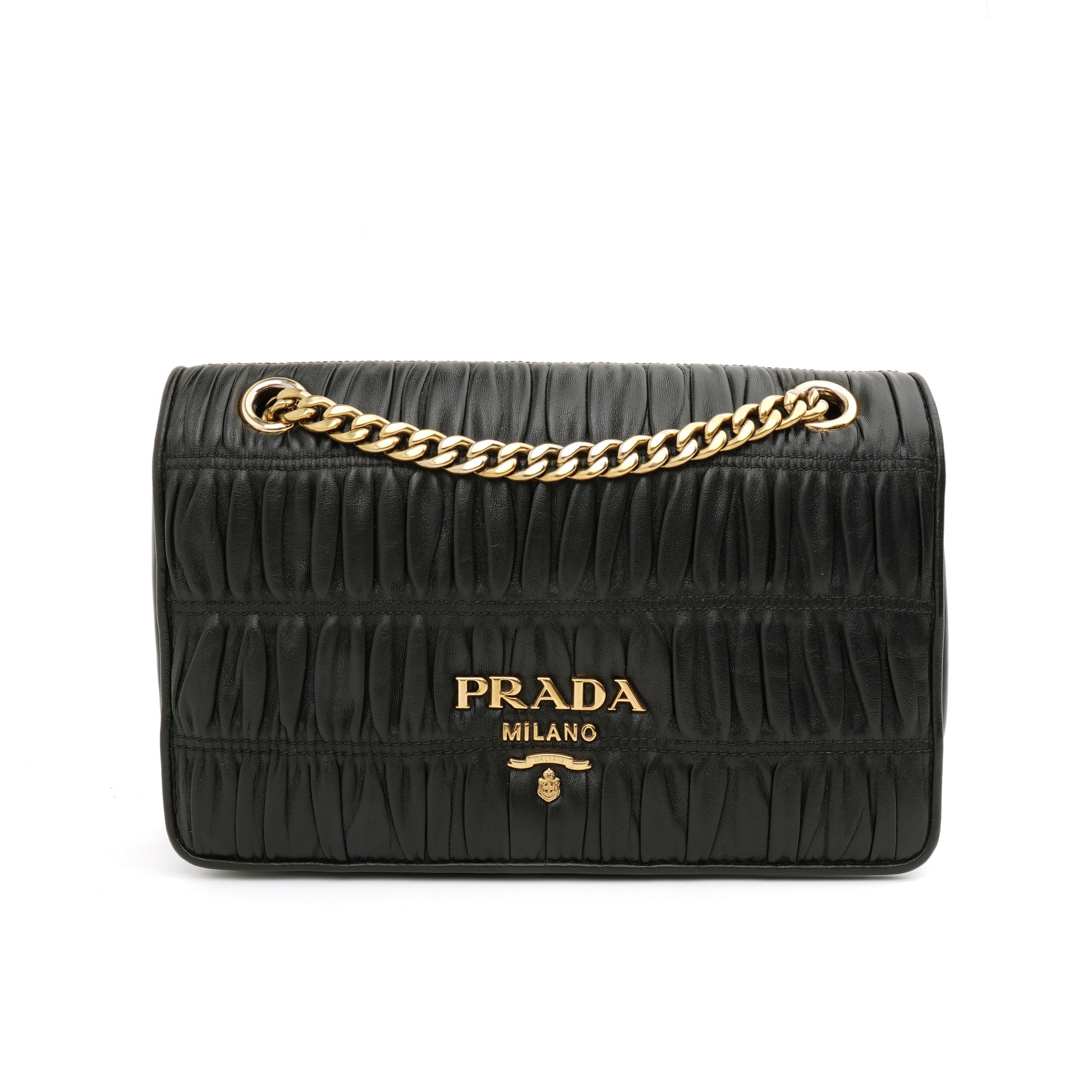 Prada Nappa Gaufre Flap Shoulder Bag Black