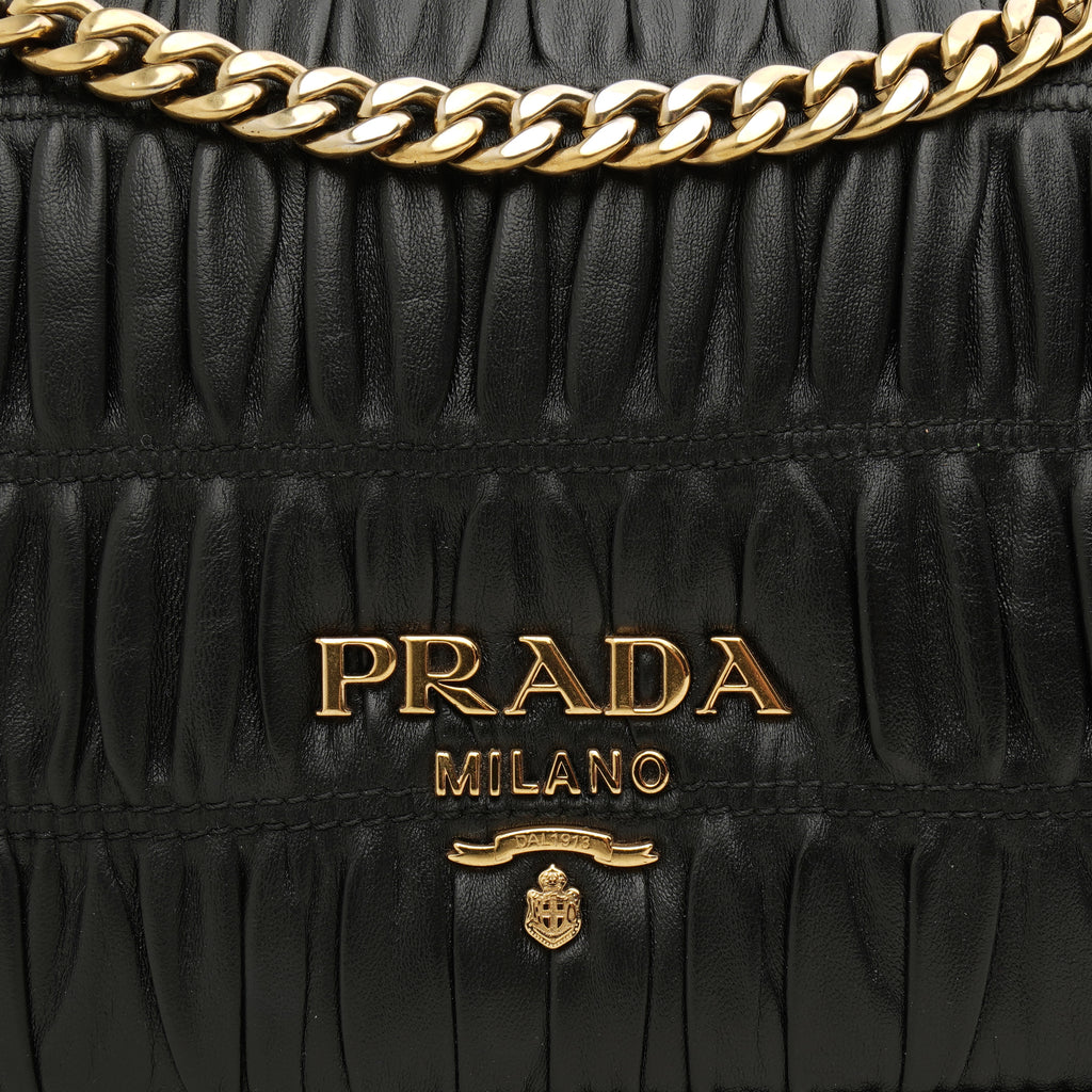 Prada Nappa Gaufre Flap Shoulder Bag Black