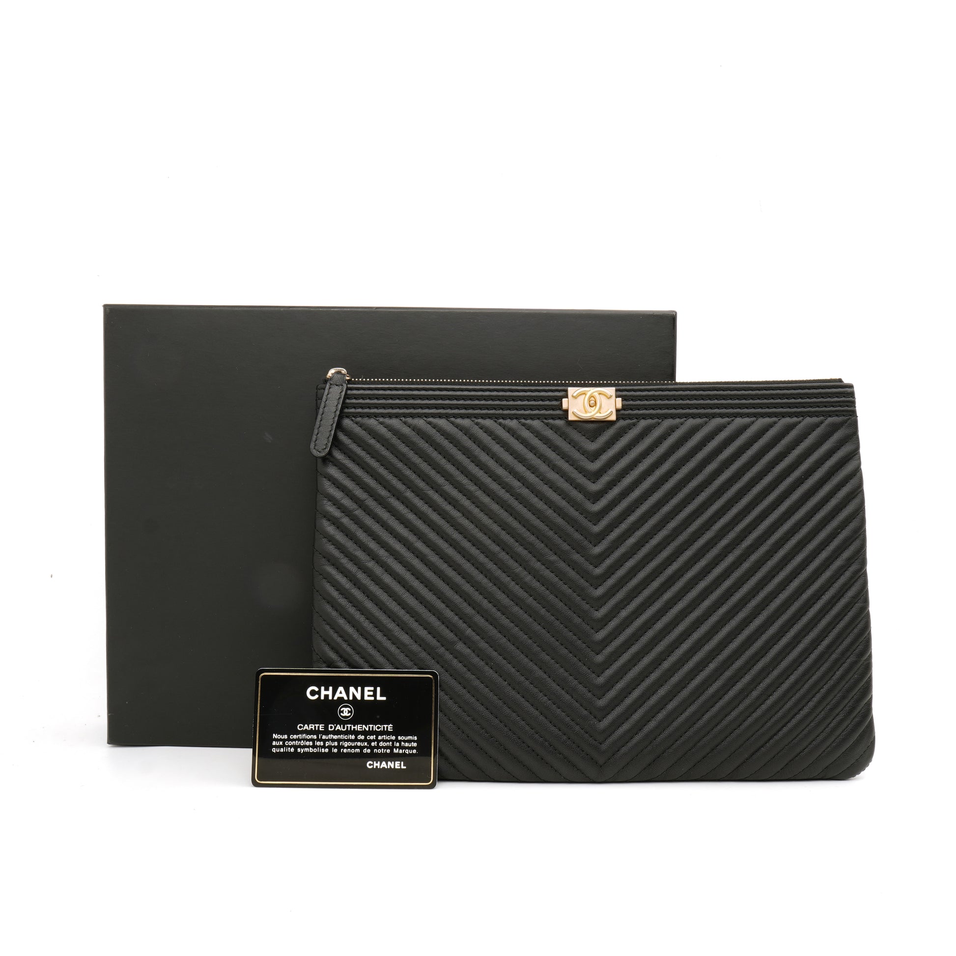 Chanel Chevron Boy O Case Medium Black