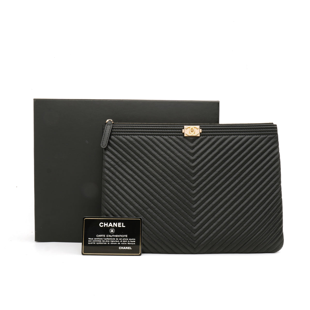 Chanel Chevron Boy O Case Medium Black