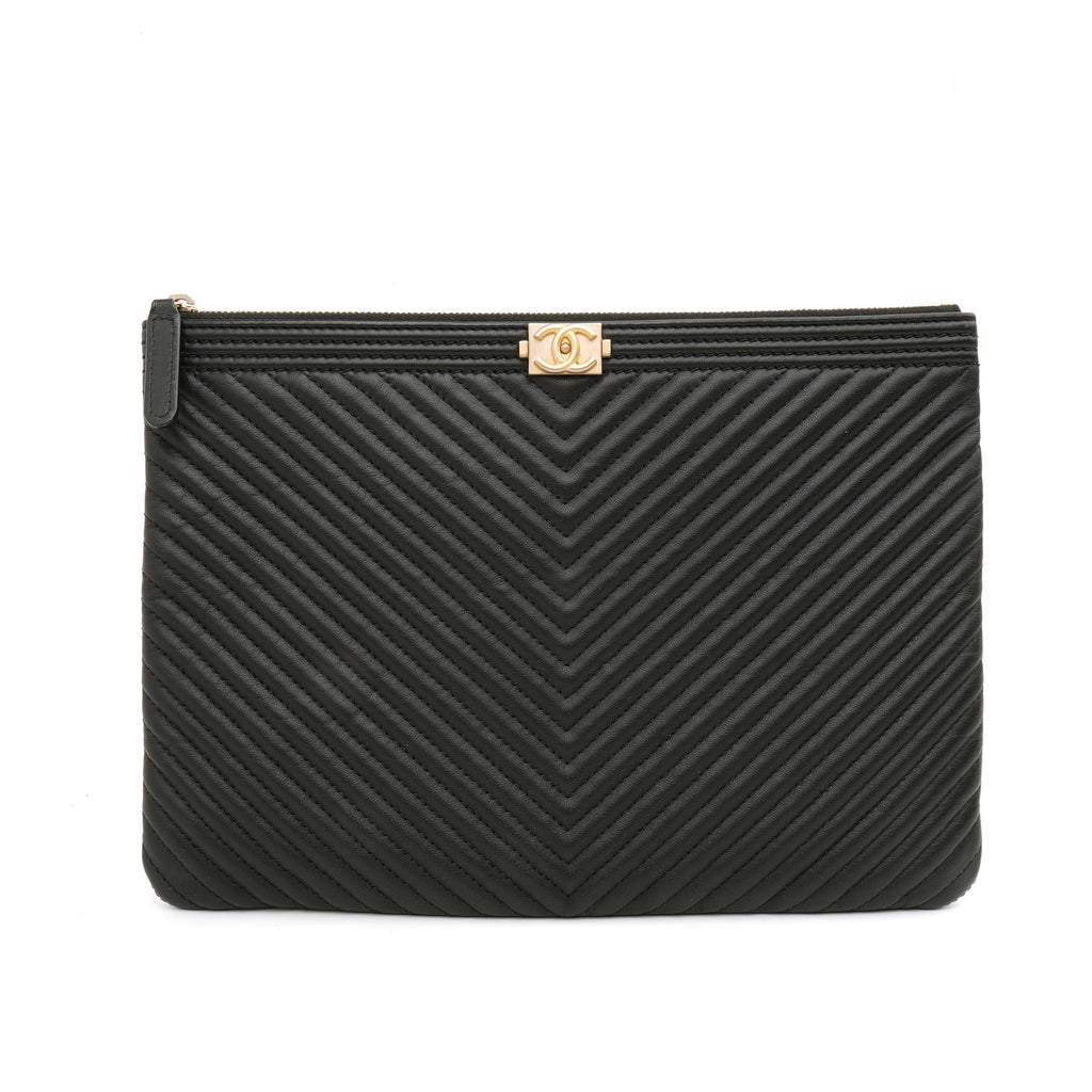 Chanel Chevron Boy O Case Medium Black