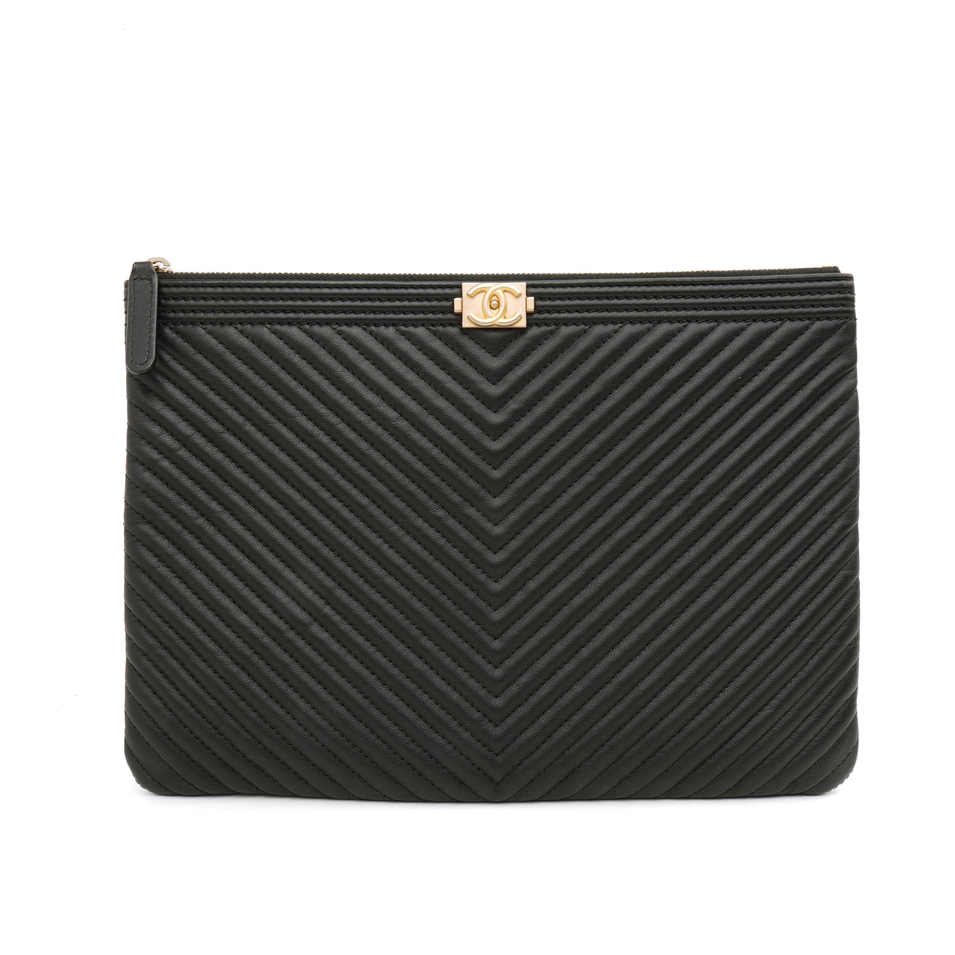 Chanel Chevron Boy O Case Medium Black