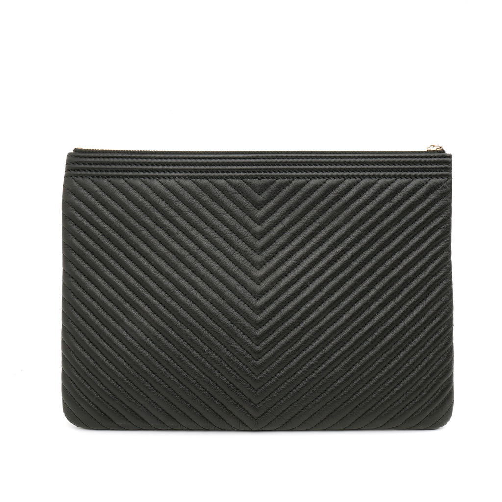 Chanel Chevron Boy O Case Medium Black