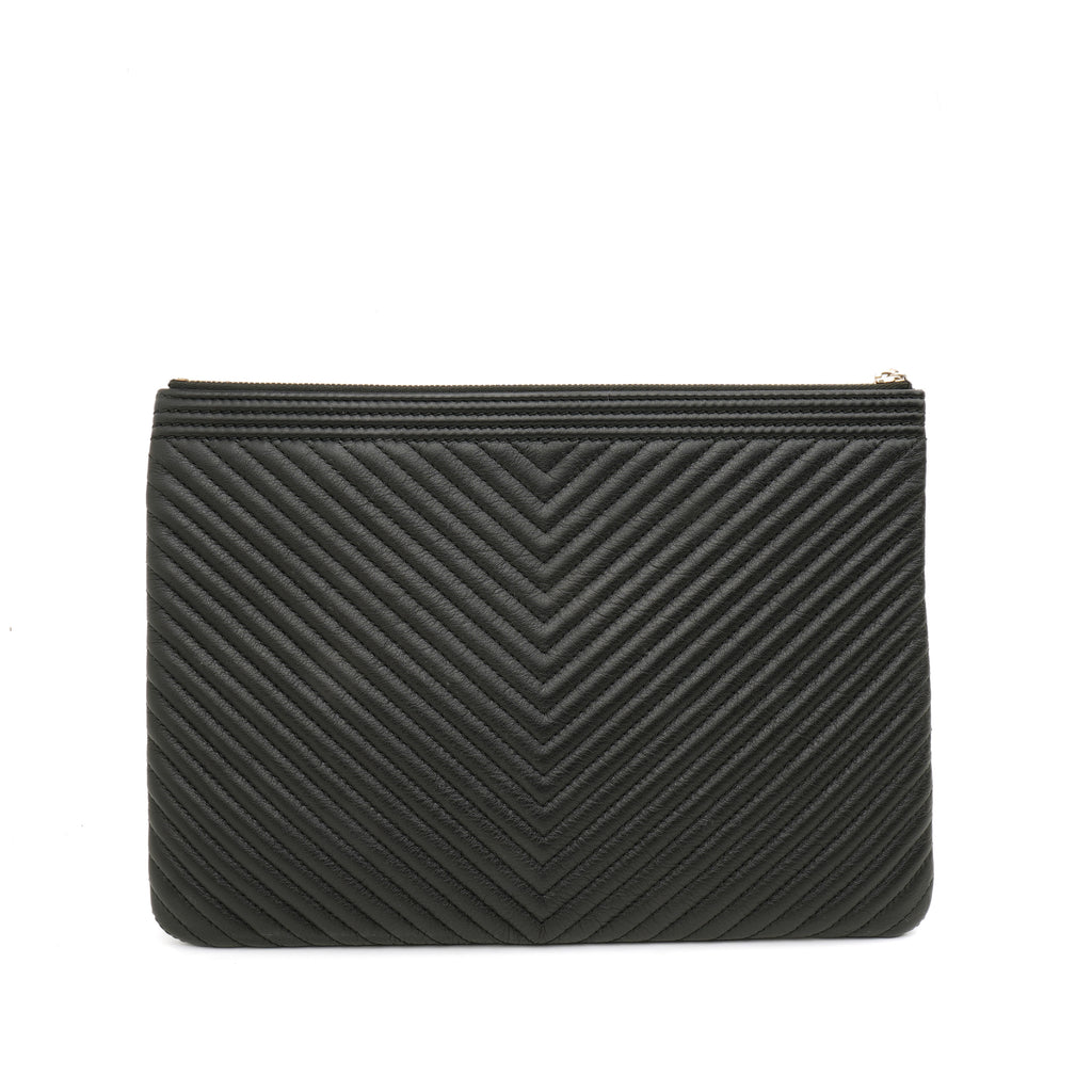 Chanel Chevron Boy O Case Medium Black