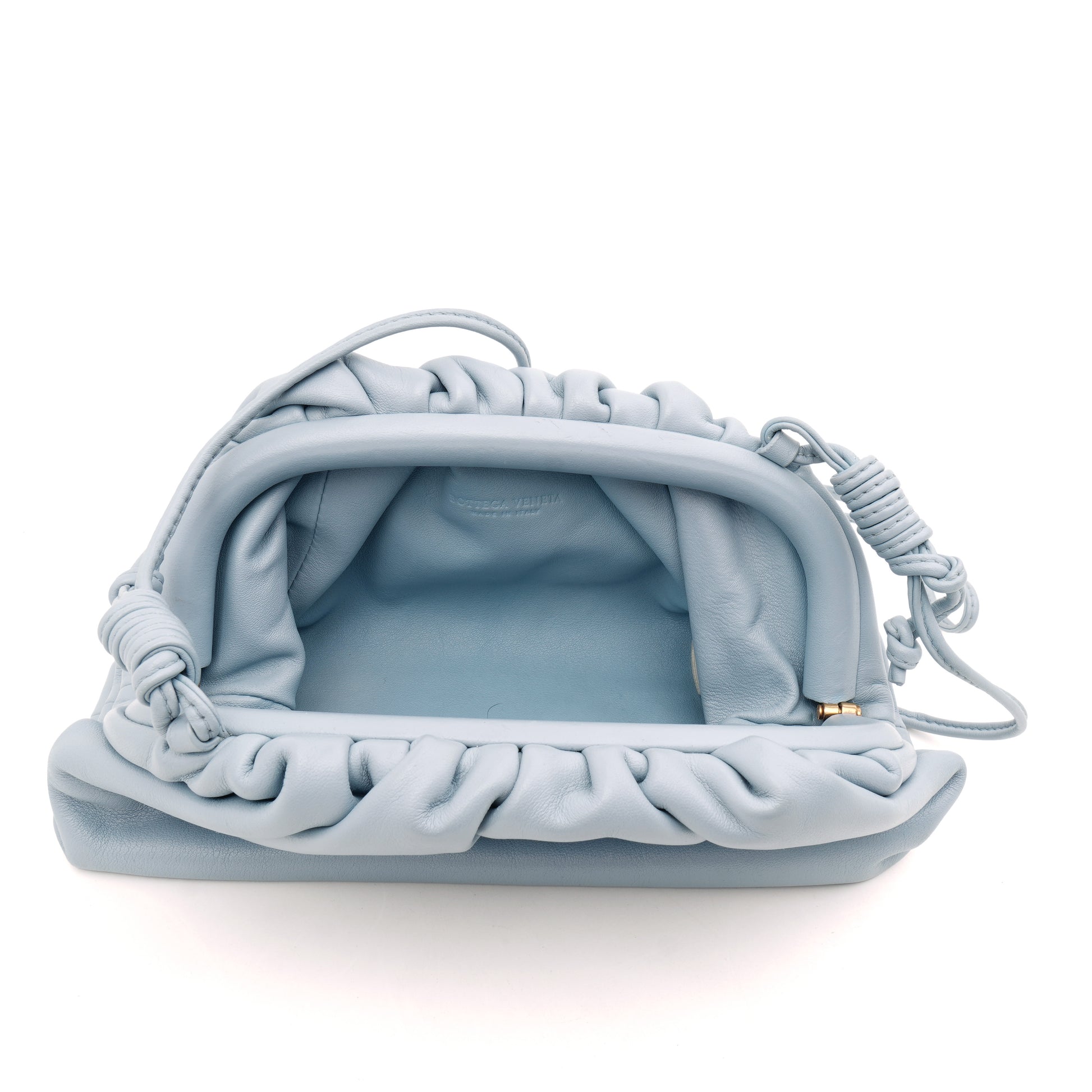 Bottega Veneta The Mini Pouch Light Blue Smooth Leather