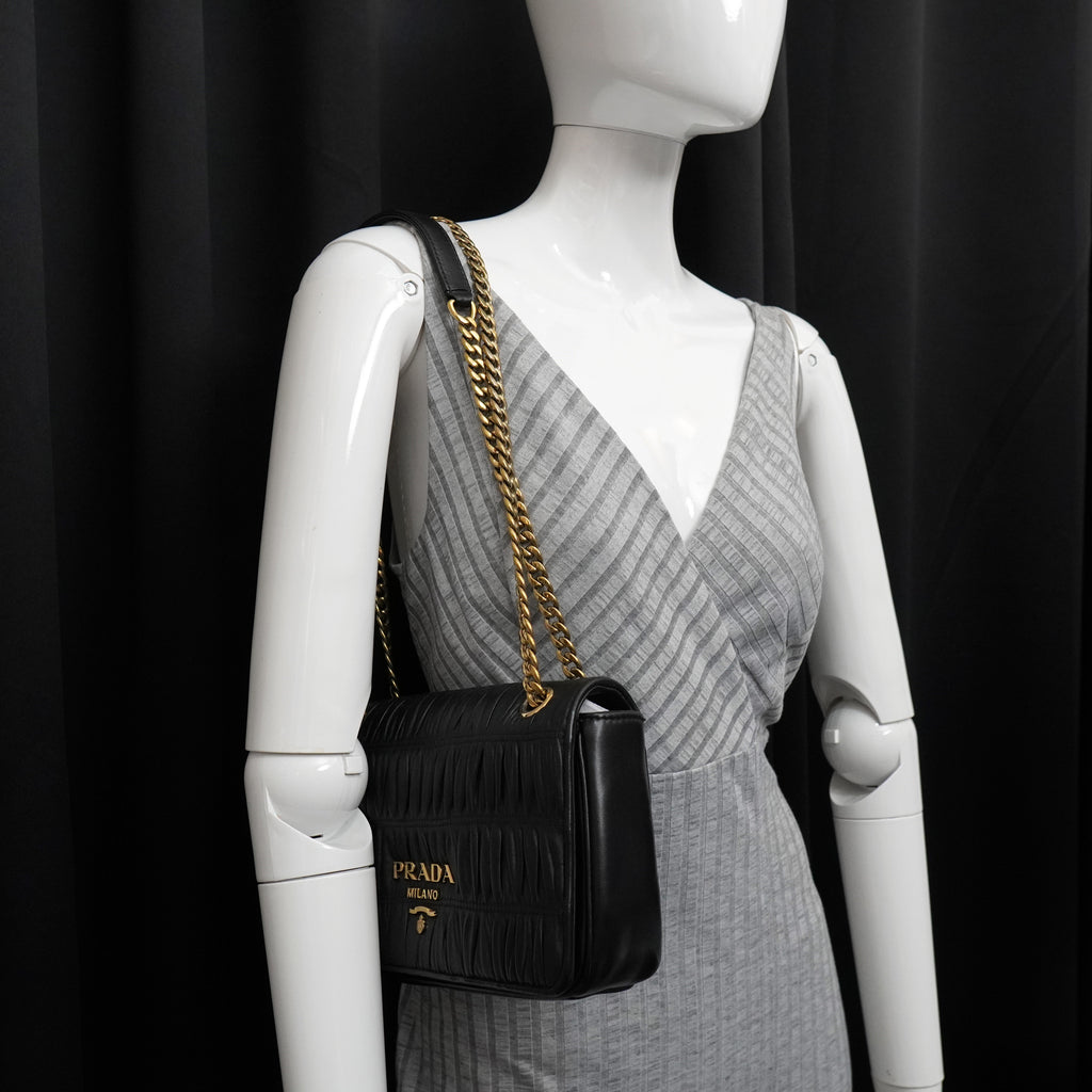 Prada Nappa Gaufre Flap Shoulder Bag Black