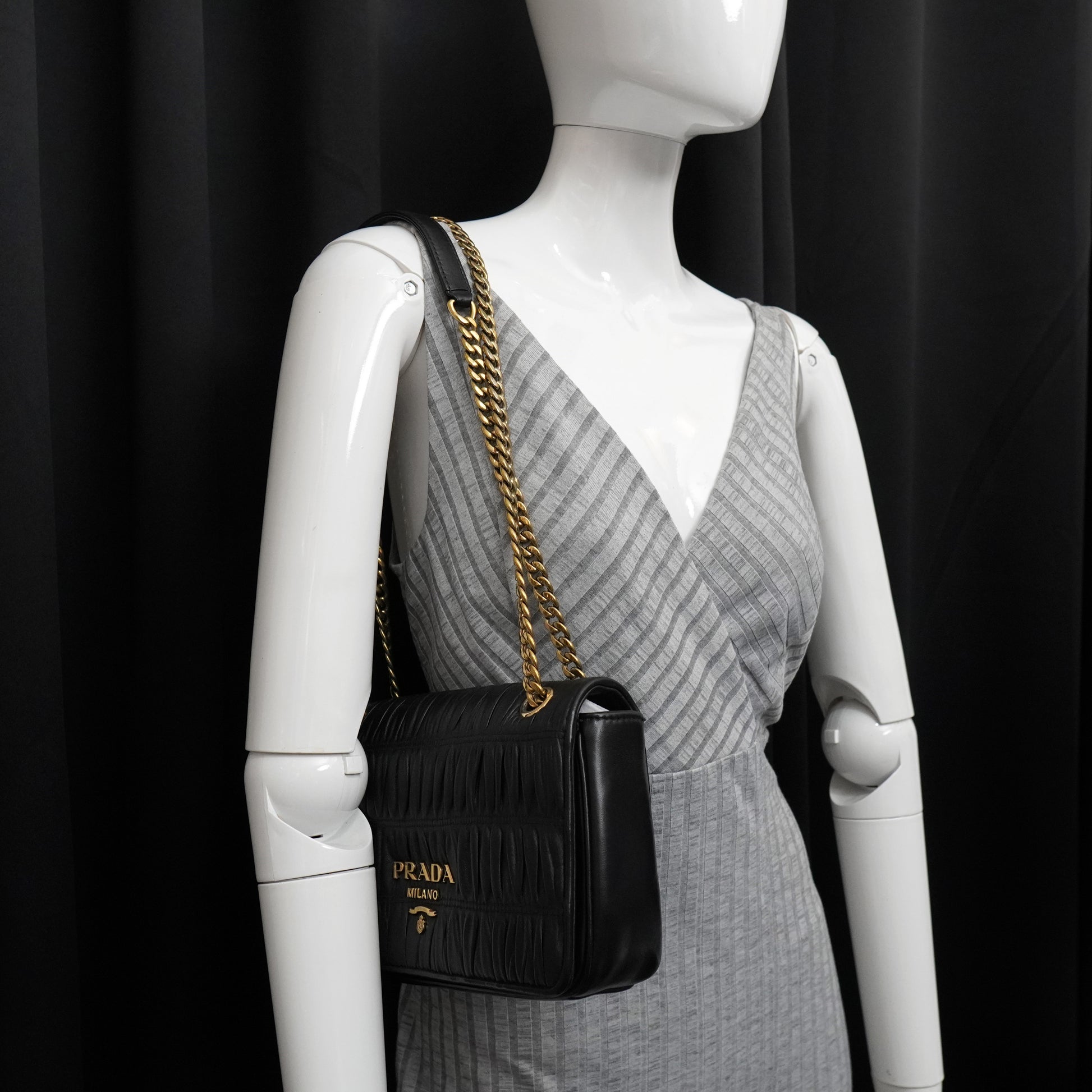 Prada Nappa Gaufre Flap Shoulder Bag Black