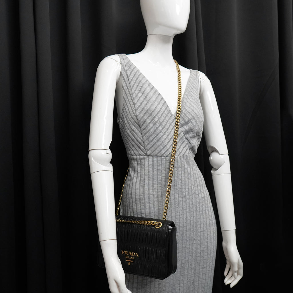 Prada Nappa Gaufre Flap Shoulder Bag Black