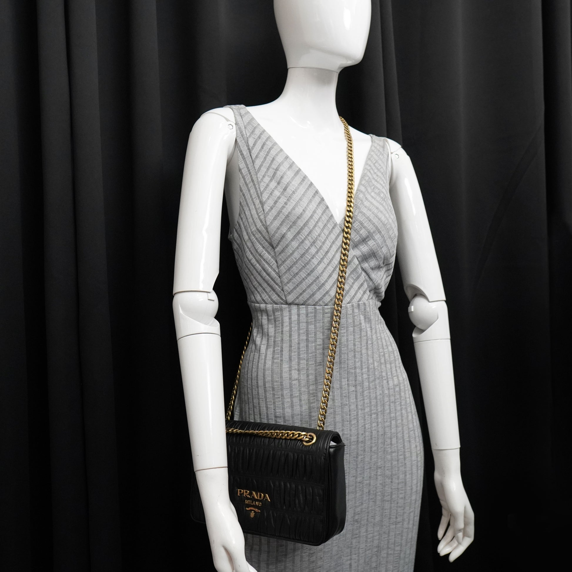 Prada Nappa Gaufre Flap Shoulder Bag Black