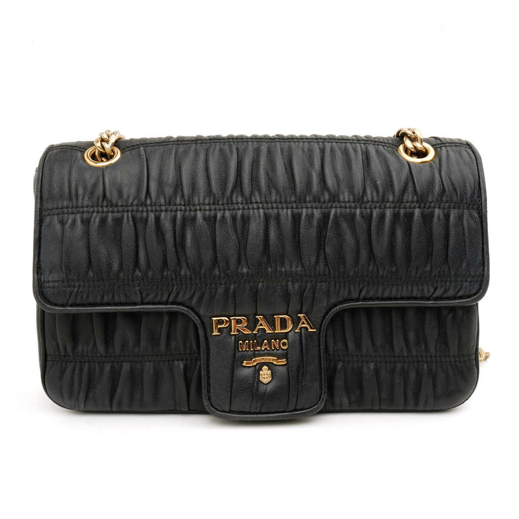 Prada Flap Nappa Gaufre Medium Chain Black