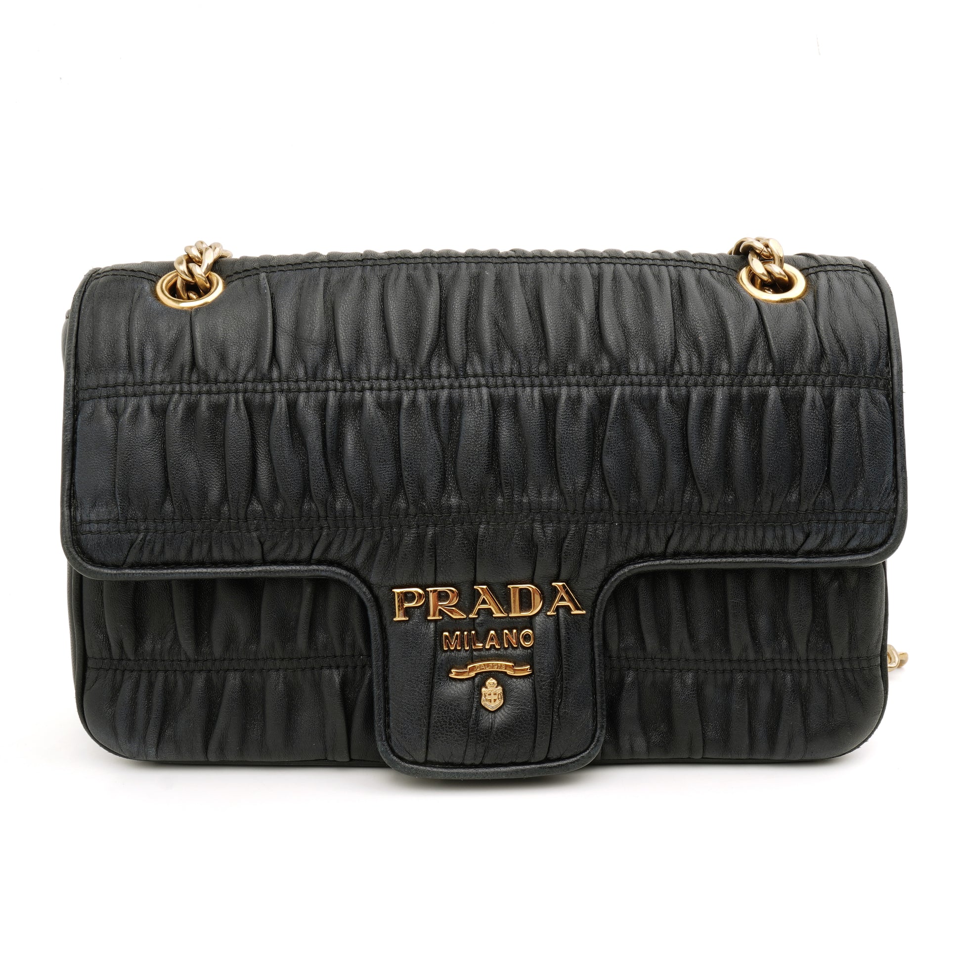 Prada Flap Nappa Gaufre Medium Chain Black