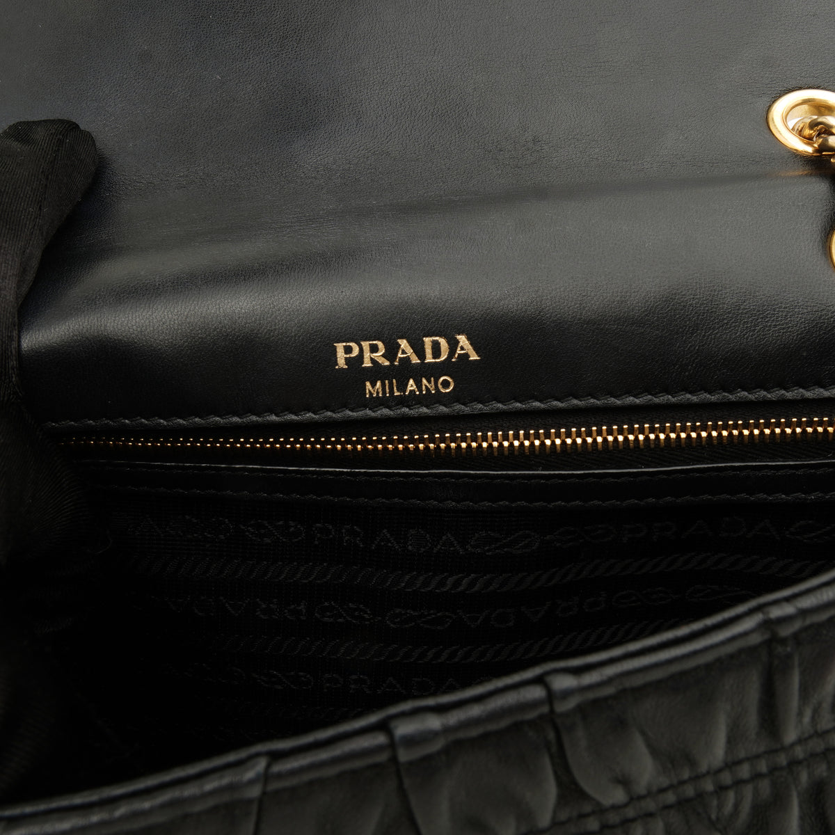 Prada Flap Nappa Gaufre Medium Chain Black