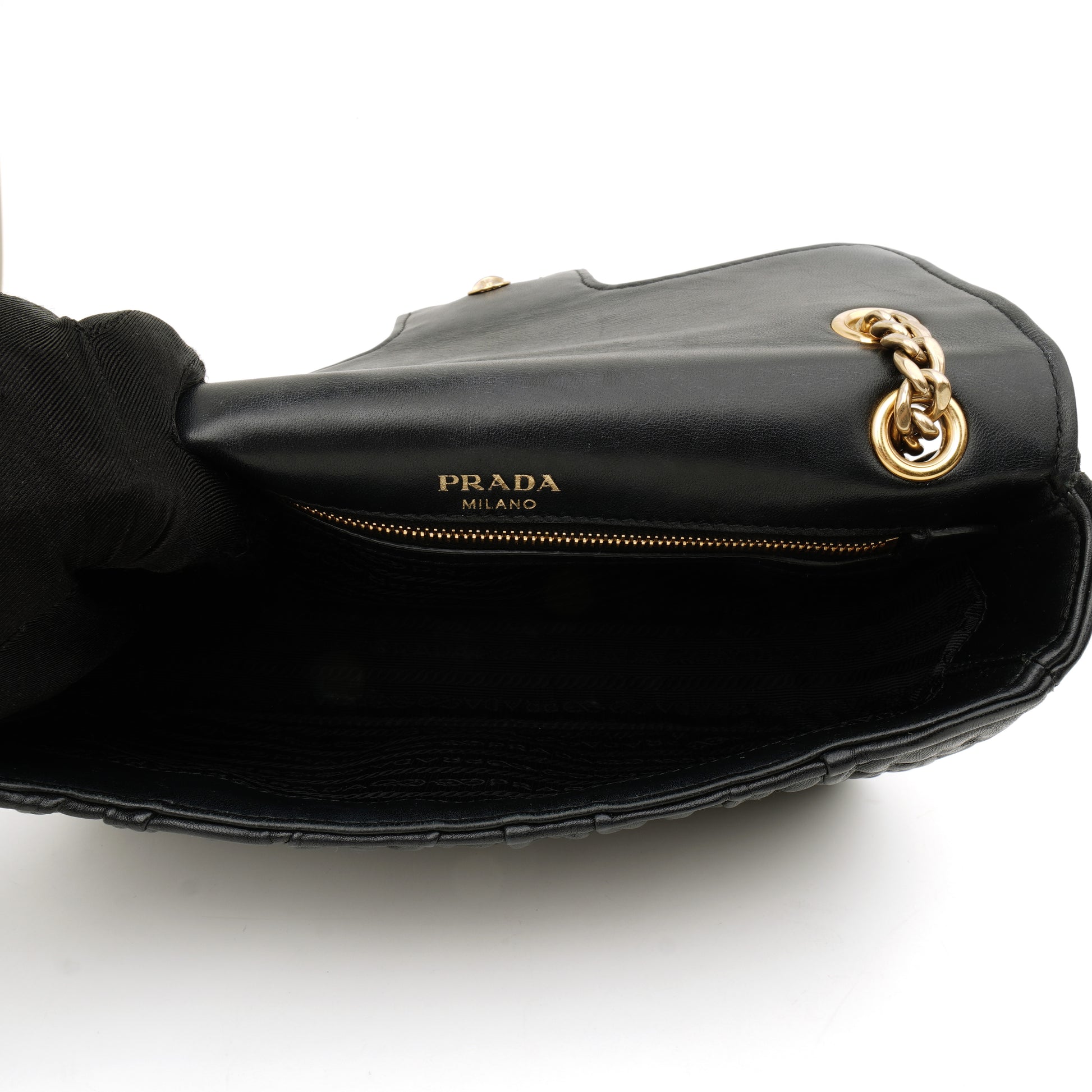 Prada Flap Nappa Gaufre Medium Chain Black