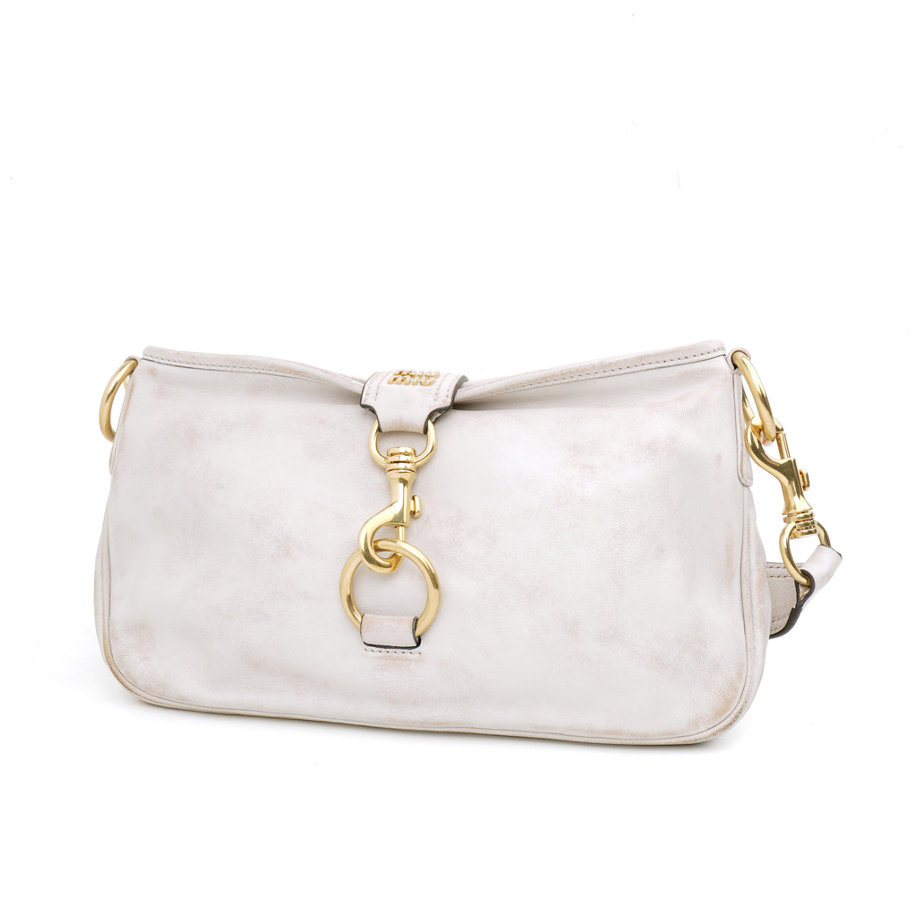Miu Miu Nappa Old Hook Shoulder Bag Sabbia White