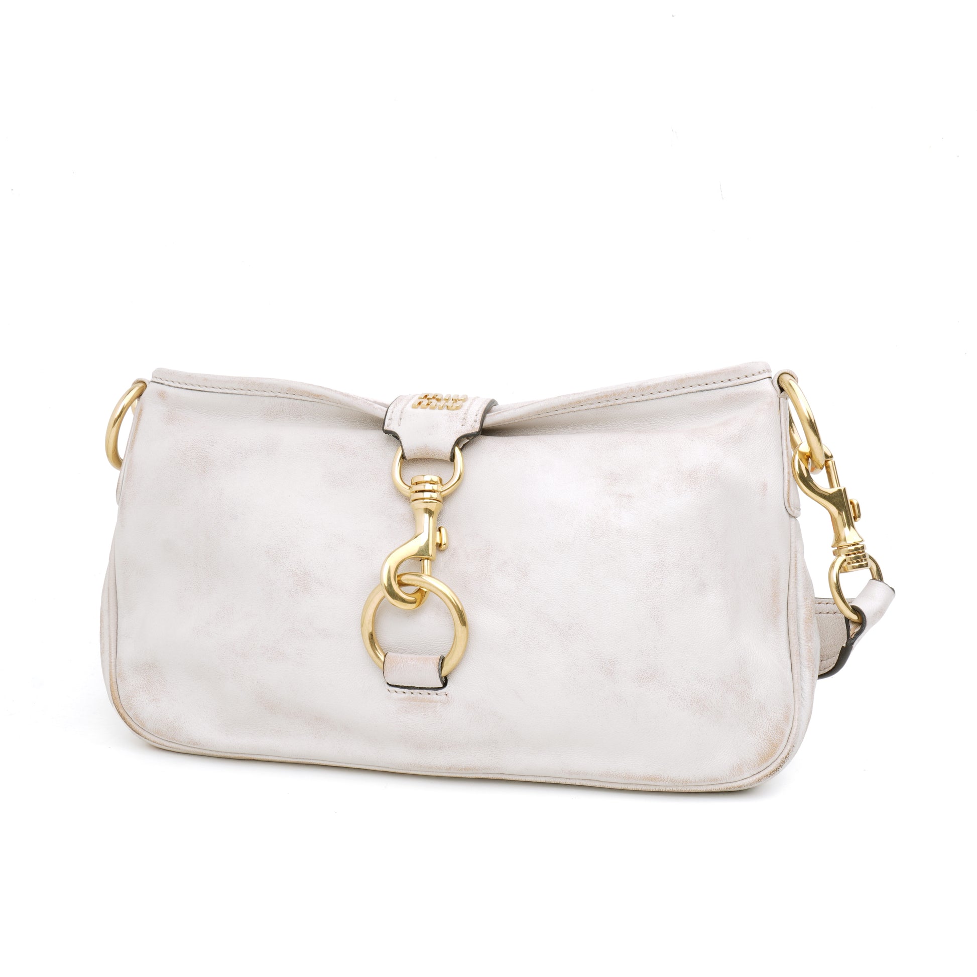Miu Miu Nappa Old Hook Shoulder Bag Sabbia White
