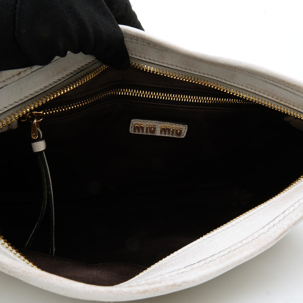 Miu Miu Nappa Old Hook Shoulder Bag Sabbia White