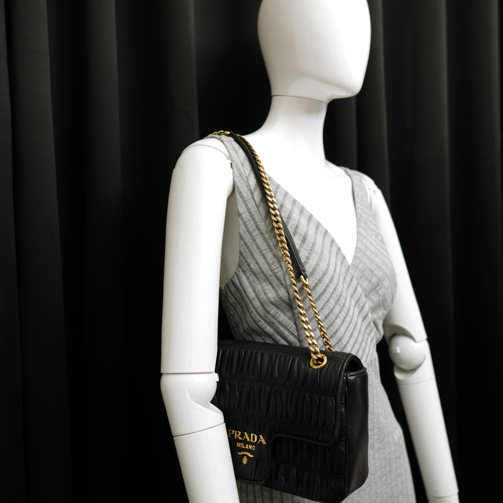 Prada Flap Nappa Gaufre Medium Chain Black