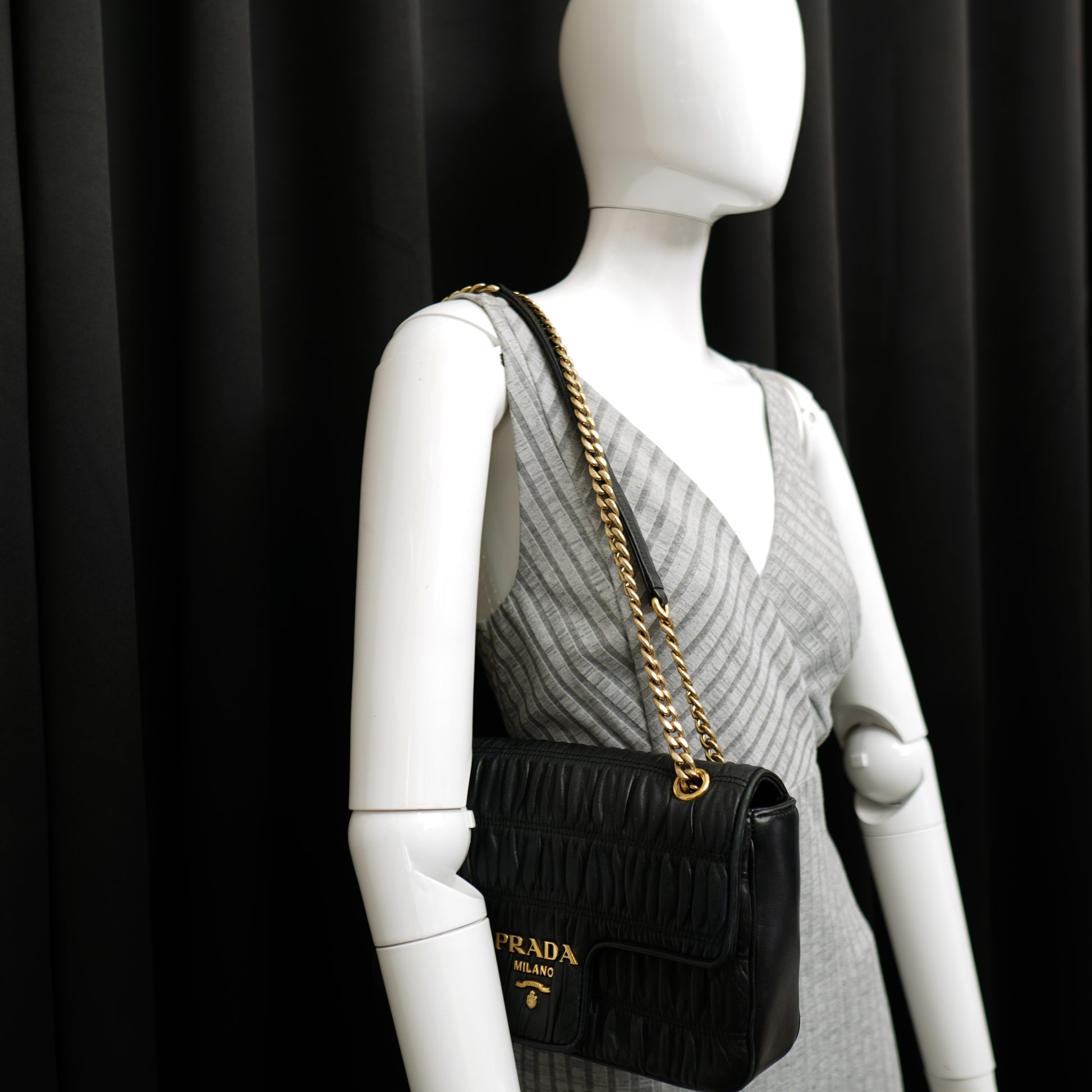 Prada Flap Nappa Gaufre Medium Chain Black