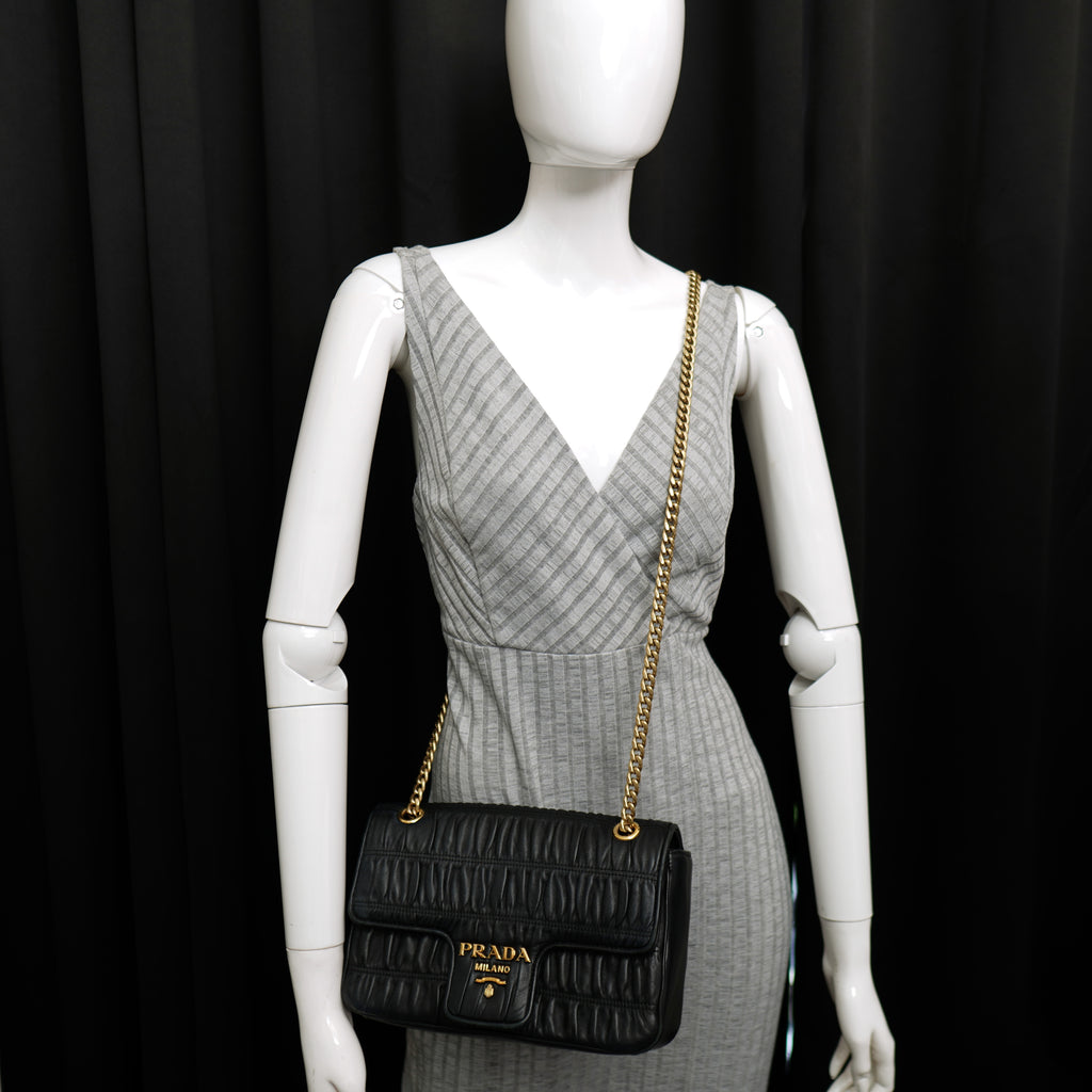 Prada Flap Nappa Gaufre Medium Chain Black