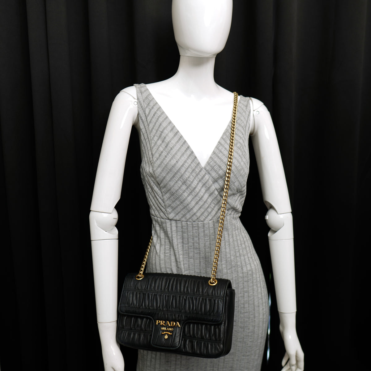 Prada Flap Nappa Gaufre Medium Chain Black