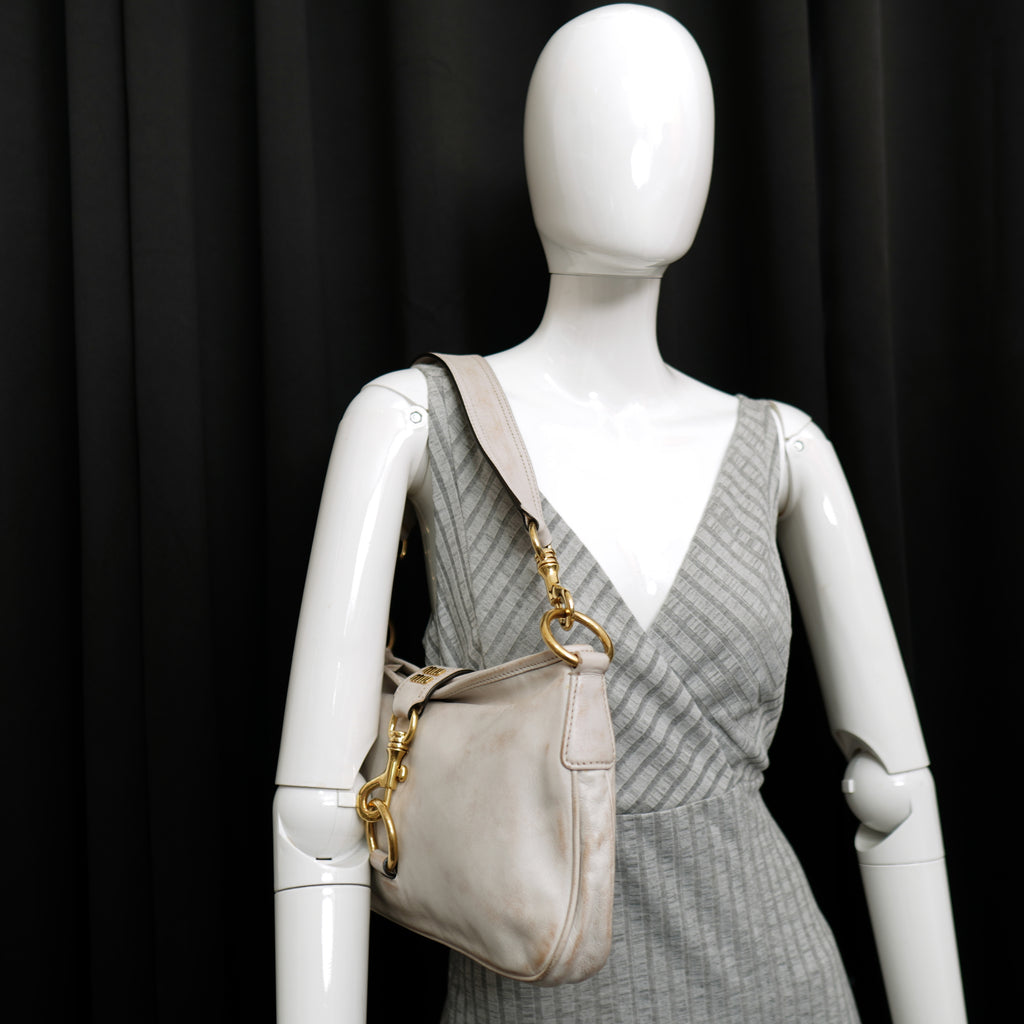 Miu Miu Nappa Old Hook Shoulder Bag Sabbia White