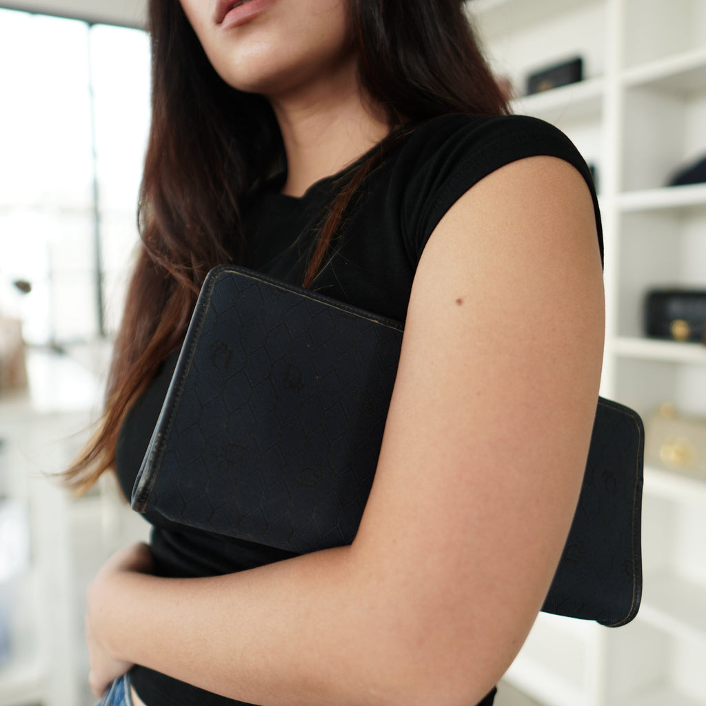 Dior Honeycomb Canvas Clutch Navy Blue Vintage