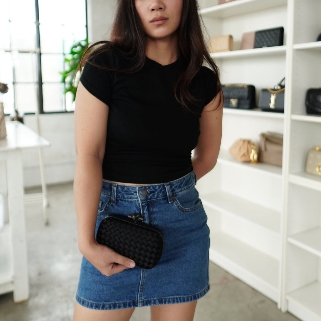 Bottega Veneta Knot Clutch Satin Black