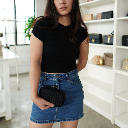 Bottega Veneta Knot Clutch Satin Black
