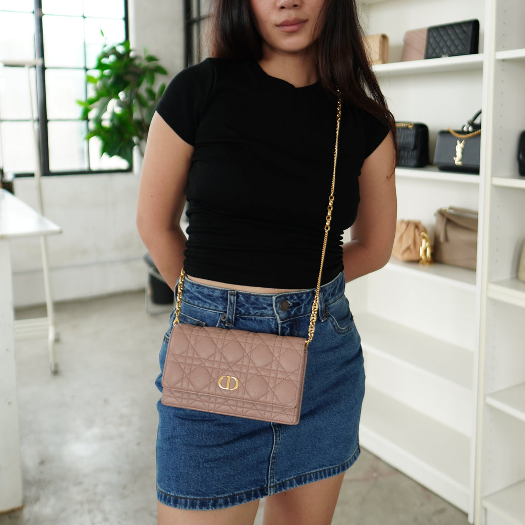 Dior Caro Wallet on Chain Rose Blush