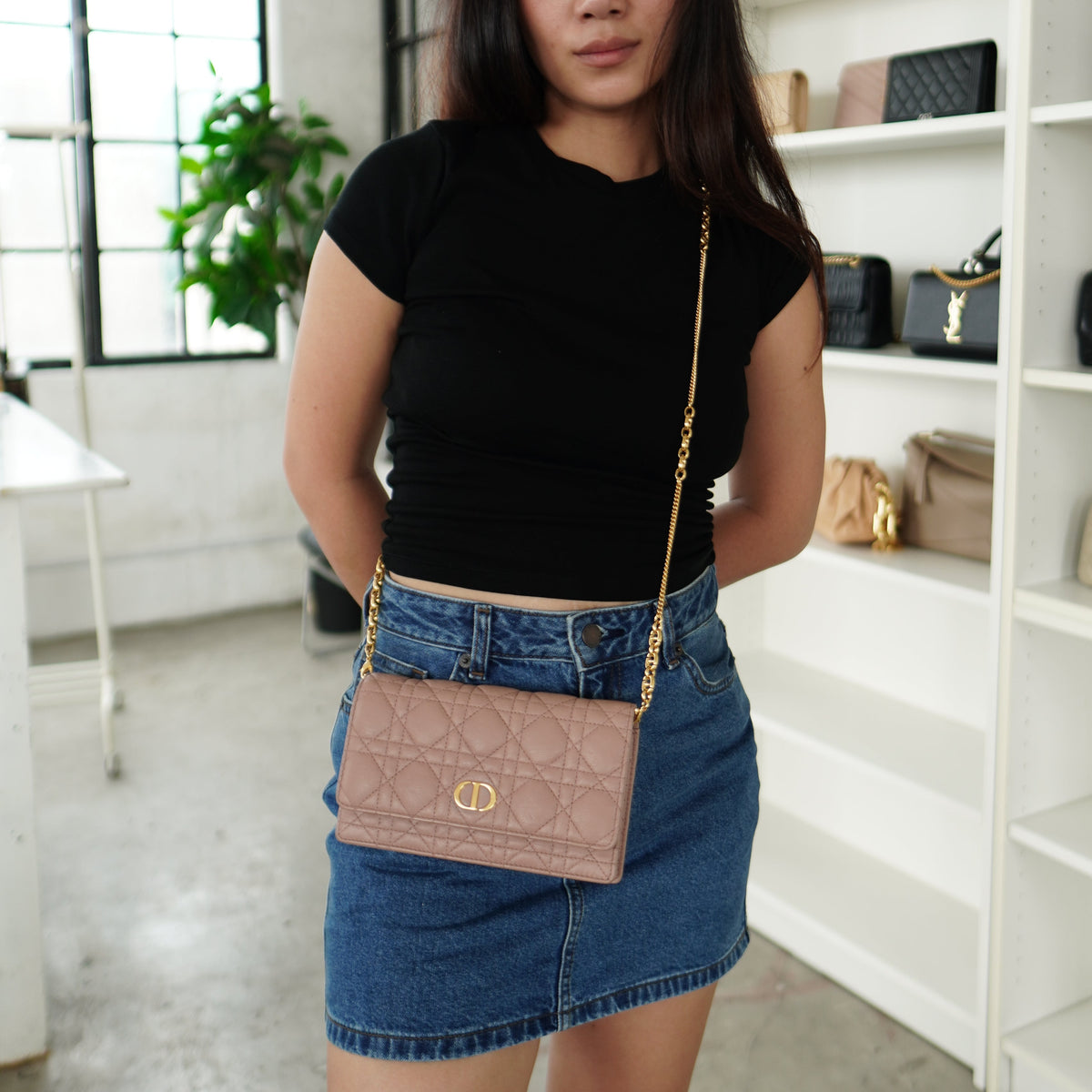 Dior Caro Wallet on Chain Rose Blush