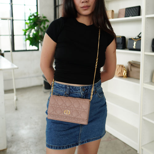 Dior Caro Wallet on Chain Rose Blush
