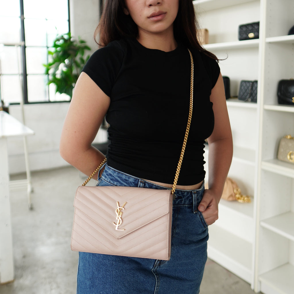 Saint Laurent Wallet on Chain Large Light Pink