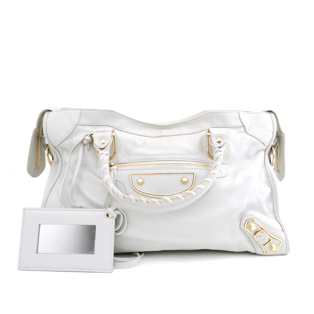 Balenciaga Medium City Metallic Edge Light Gray GHW