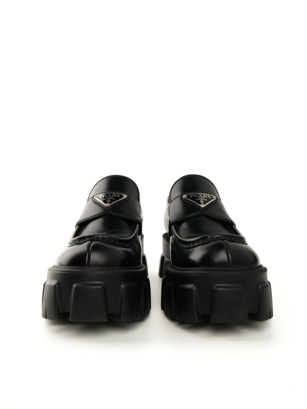 Prada Spazzolato Triangle Logo Monolith Loafers 37