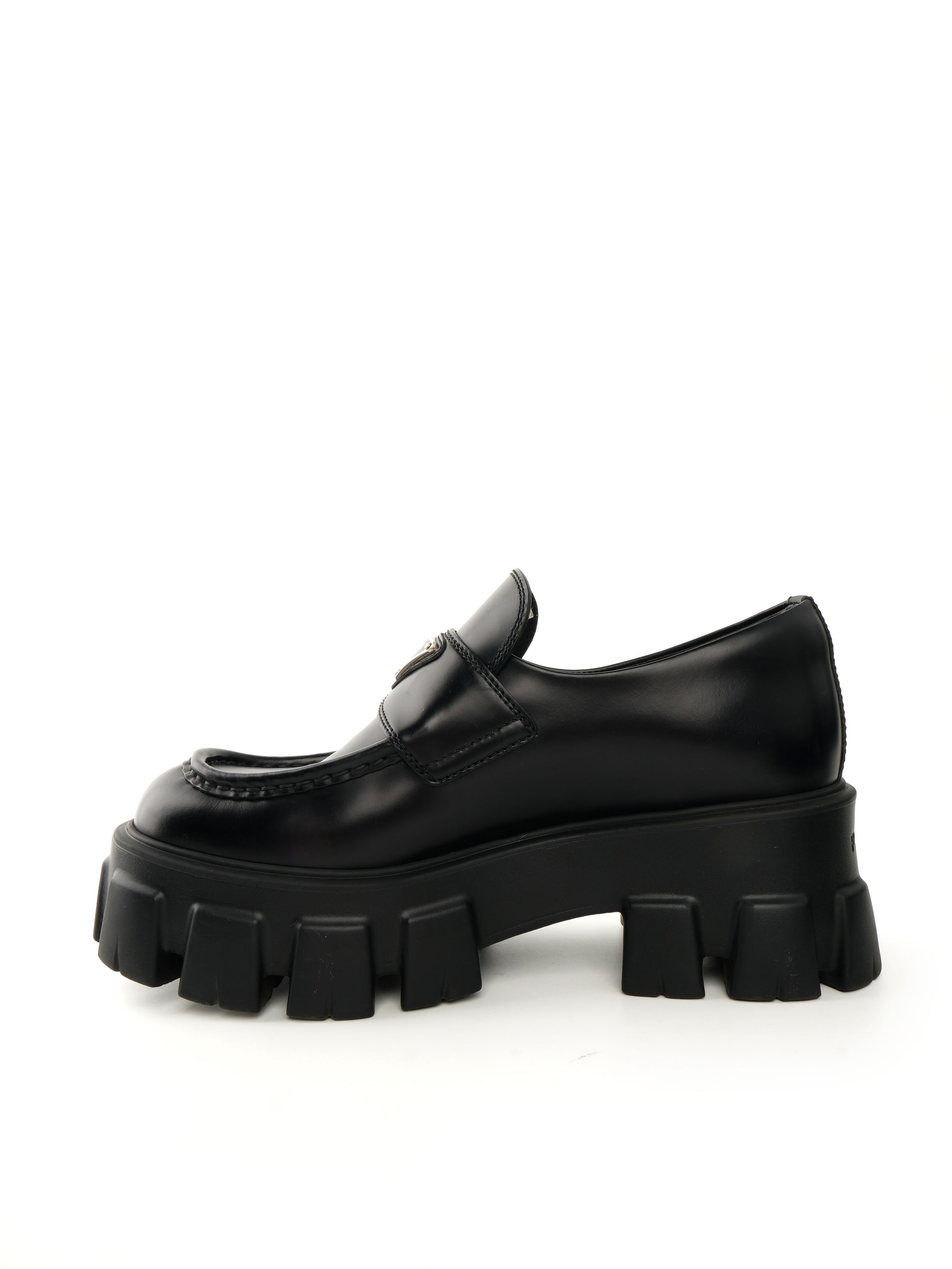 Prada Spazzolato Triangle Logo Monolith Loafers 37