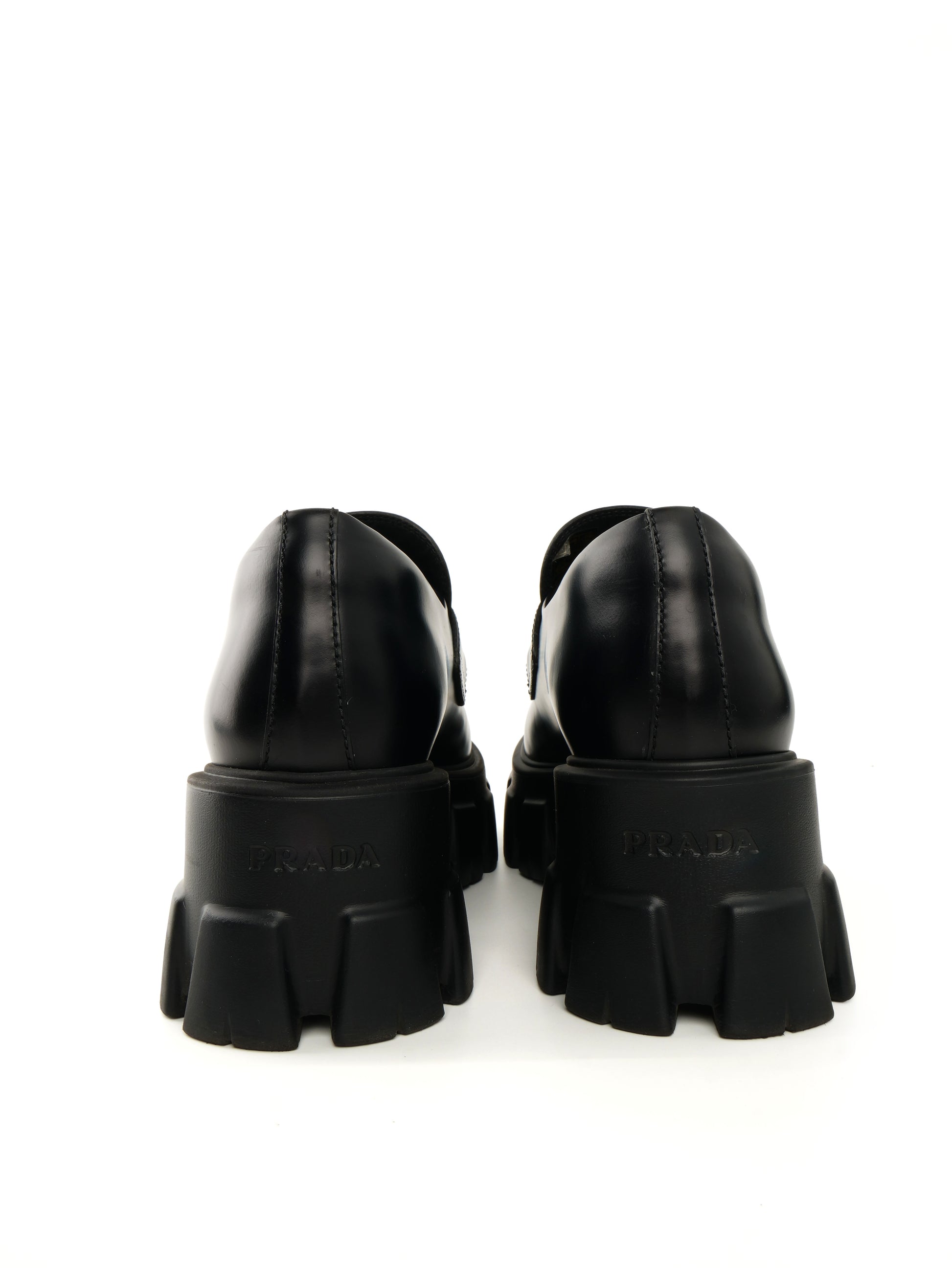 Prada Spazzolato Triangle Logo Monolith Loafers 37
