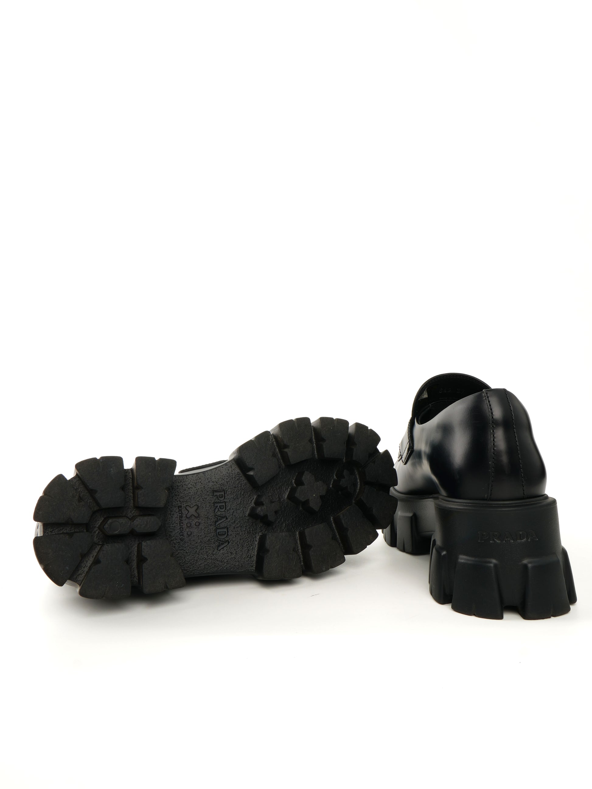 Prada Spazzolato Triangle Logo Monolith Loafers 37