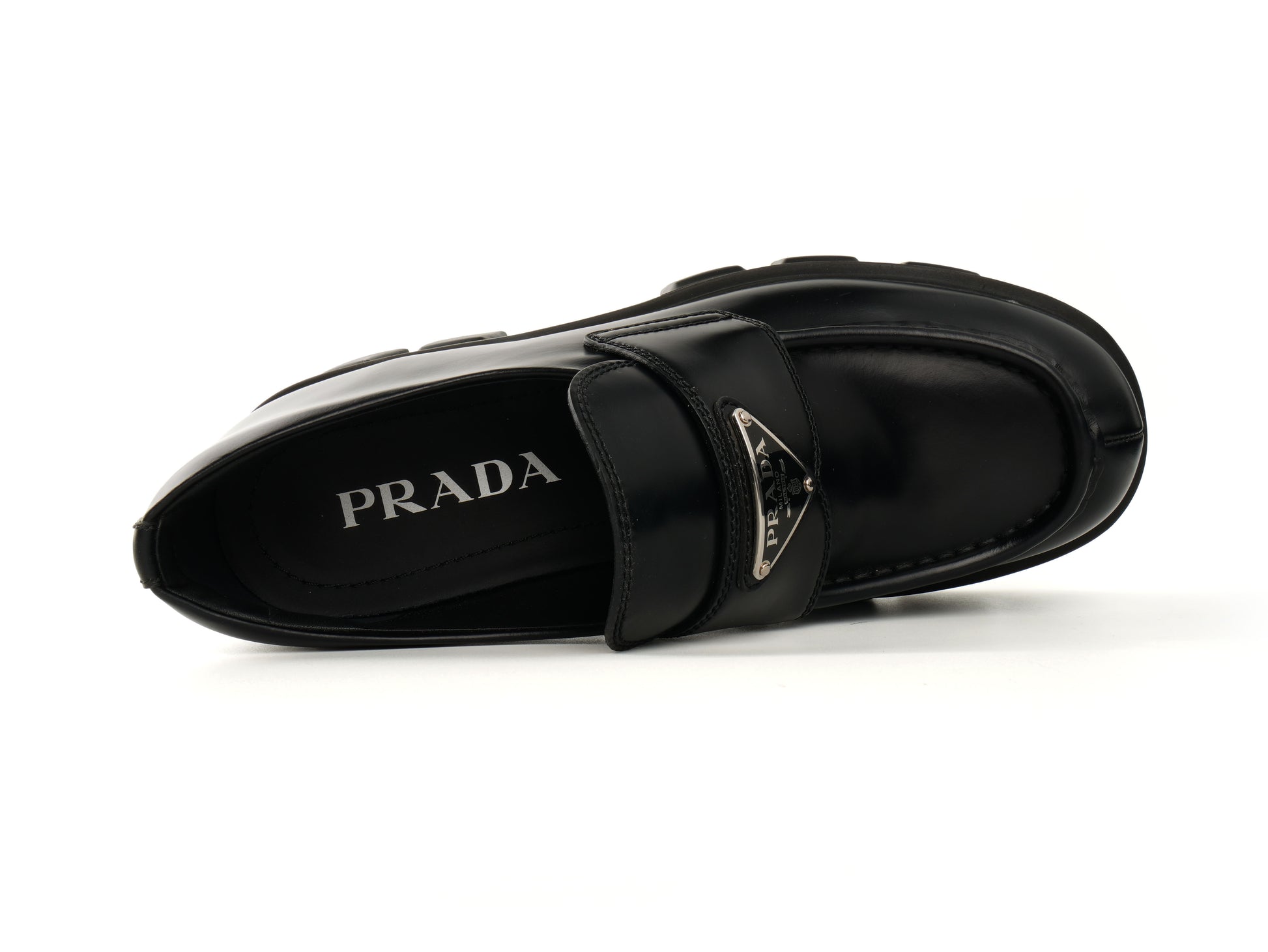 Prada Spazzolato Triangle Logo Monolith Loafers 37
