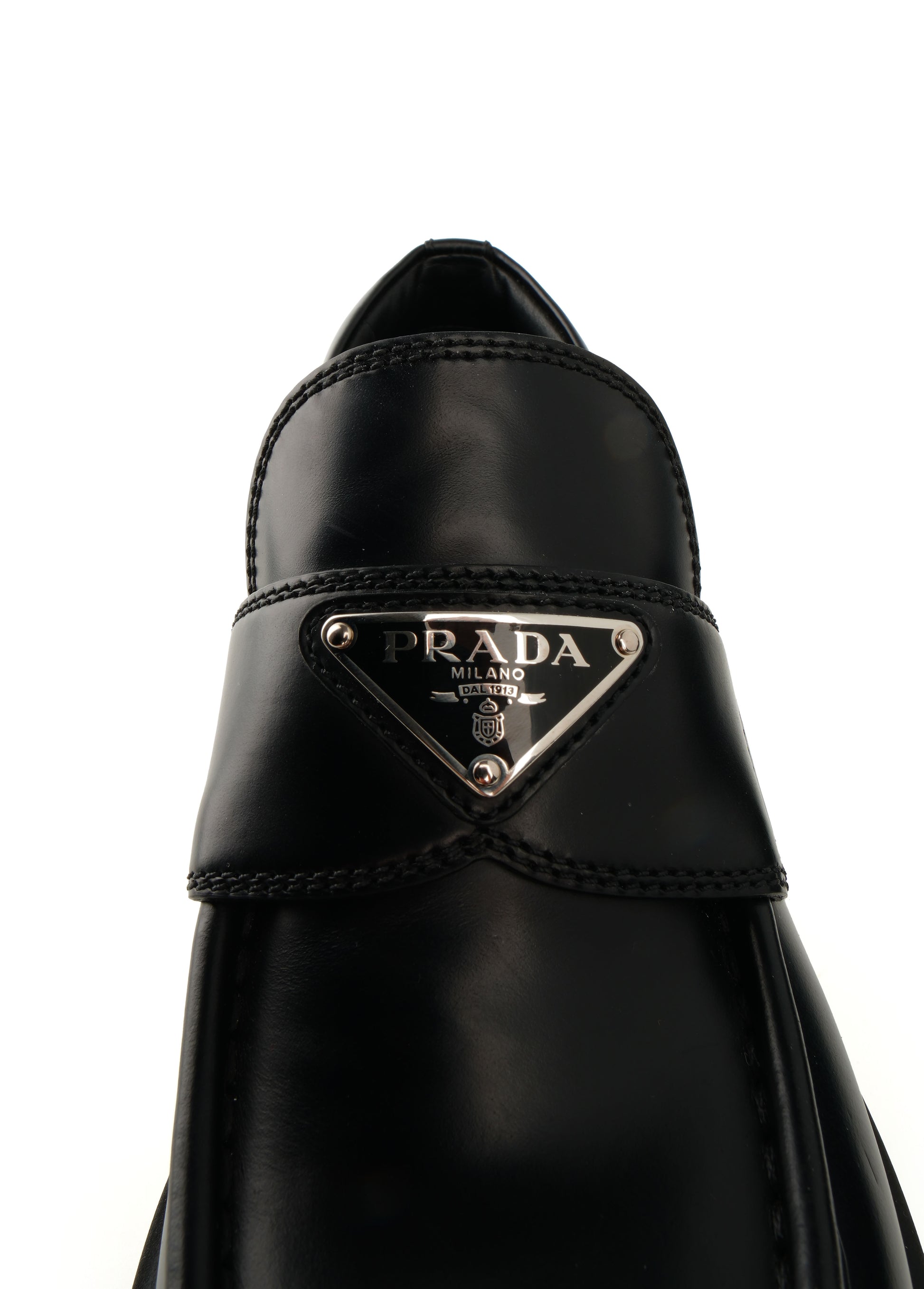 Prada Spazzolato Triangle Logo Monolith Loafers 37