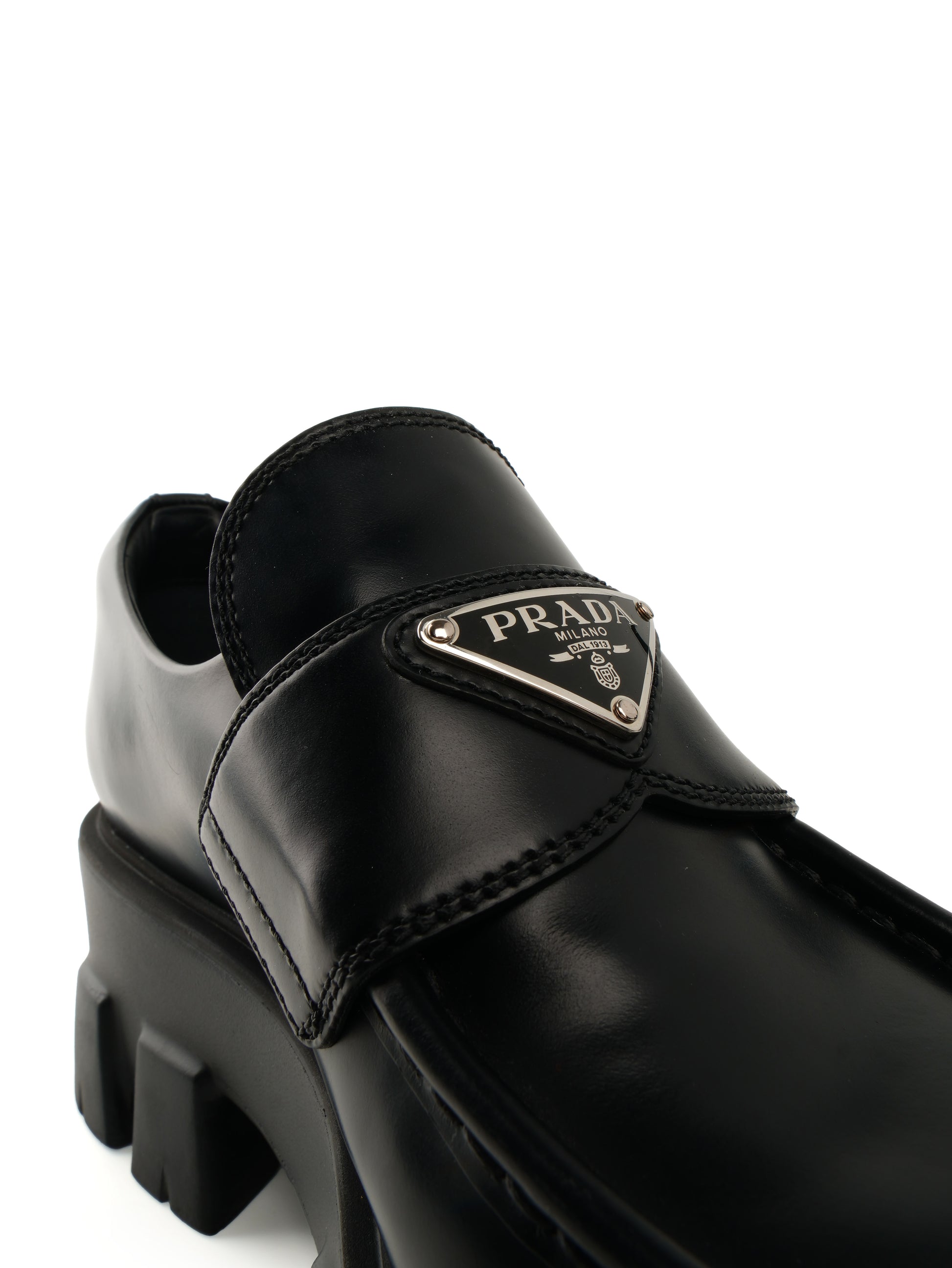 Prada Spazzolato Triangle Logo Monolith Loafers 37