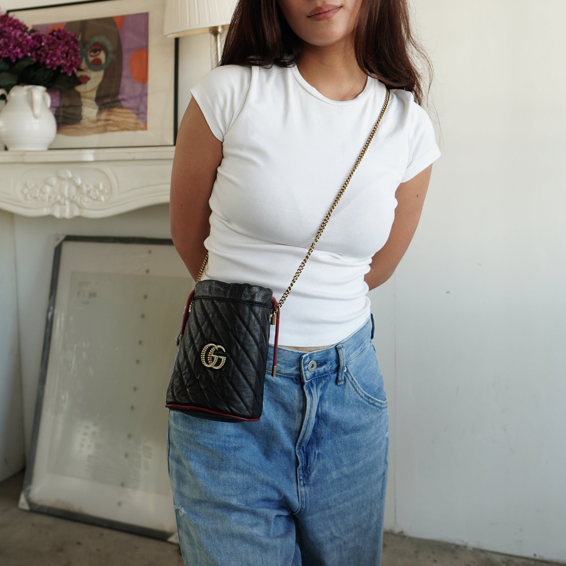Gucci Marmont Diagonal Mini Torchon Bucket Bag